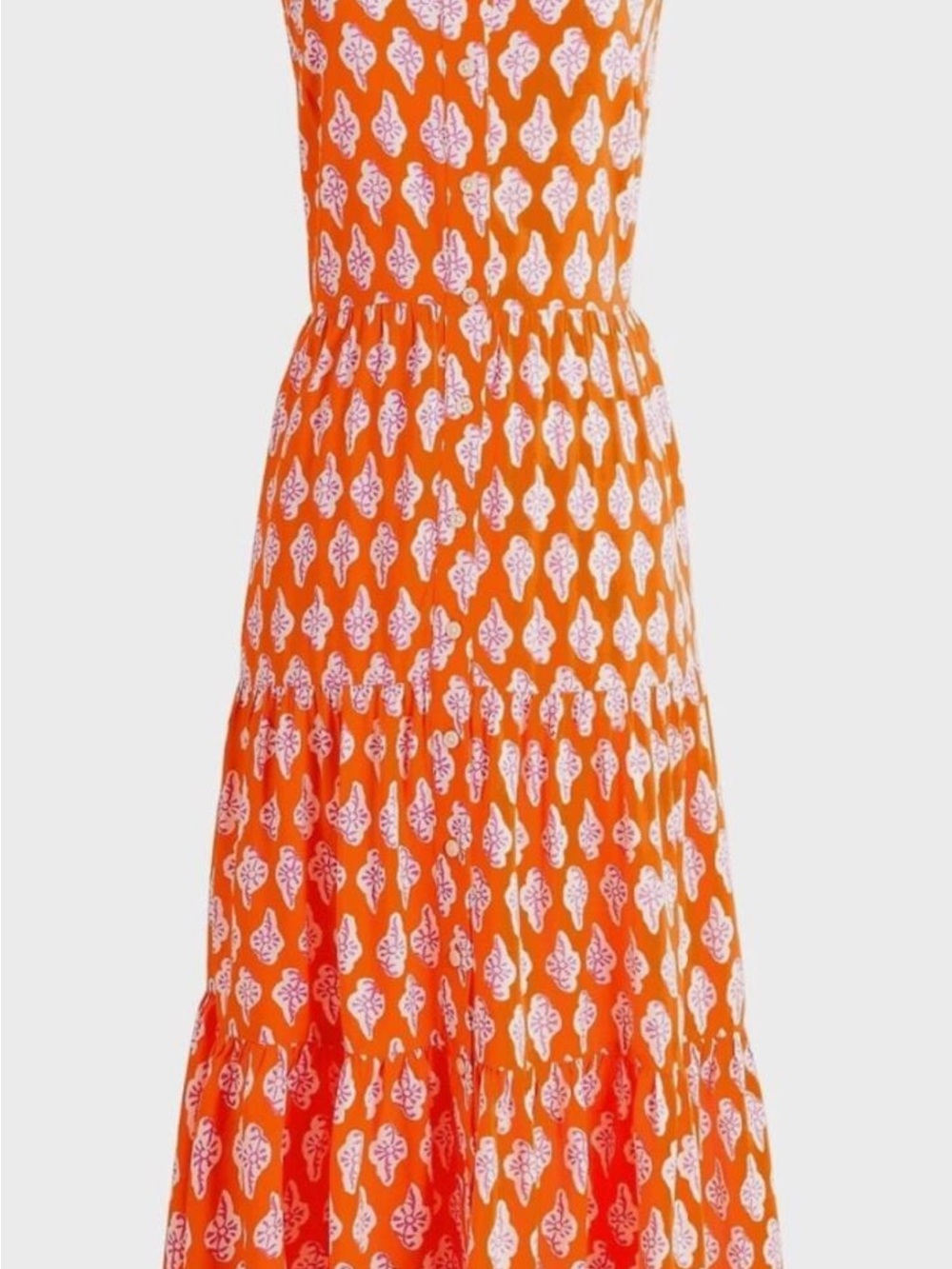 J Crew Orange Block Printed Maxi Dress with White Motif